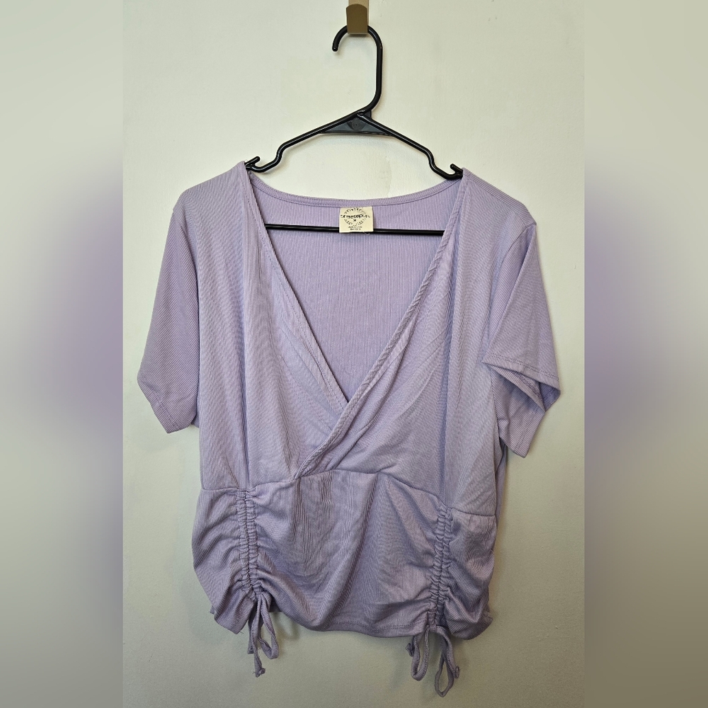 260. One Step Up Lavender Ruched Top